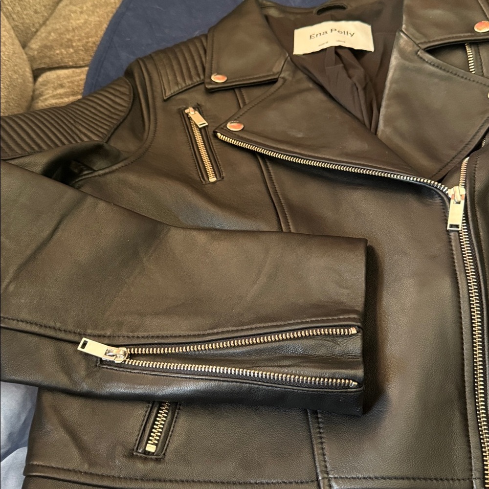 Ena Pelly Black Biker Leather Jacket - Picture 2 of 4